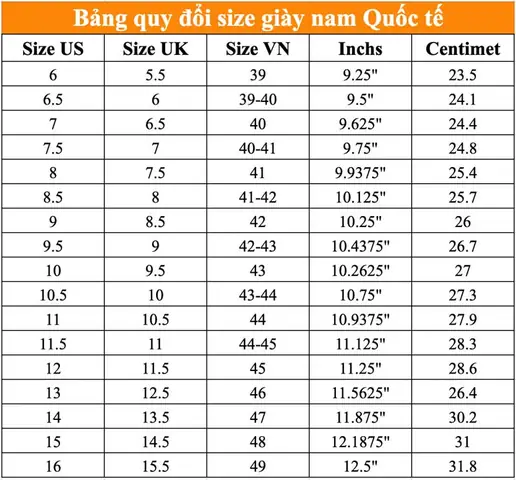 Quy Đổi Size Giày Us Sang Việt Nam Chuẩn Nhất: Hướng Dẫn Chi Tiết & Bảng Size Quy Đổi Size Giày Us Sang Việt Nam Chuẩn Nhất: Hướng Dẫn Chi Tiết & Bảng Size