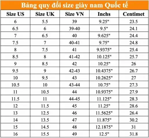 Bảng Quy Đổi Size Giày Việt Nam Và Eu Chuẩn Xác: Hướng Dẫn Chi Tiết Từ A-z Bảng Quy Đổi Size Giày Việt Nam Và Eu Chuẩn Xác: Hướng Dẫn Chi Tiết Từ A-z
